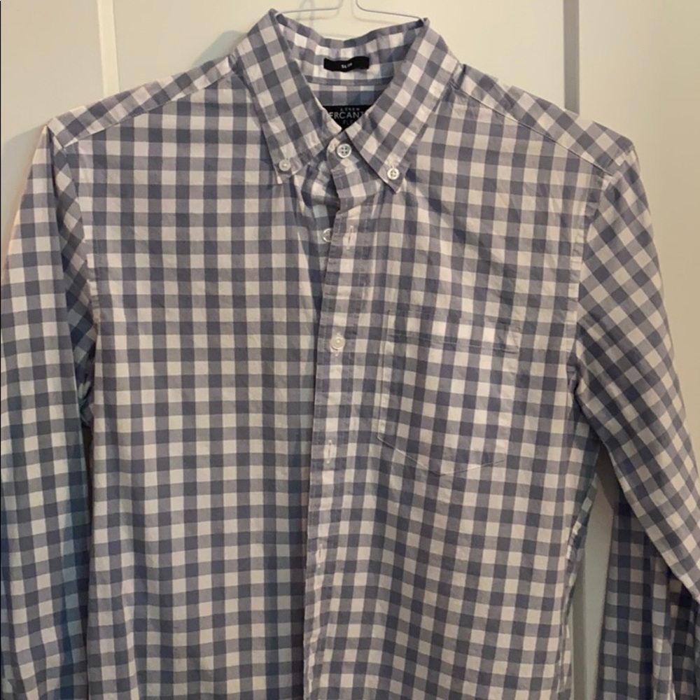 J. Crew Blue Gingham Button, Small Slim Fit!